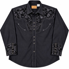 Scully Black Western Shirt – Men’s Large – Embroidered / Floral – Pearl Snap picture