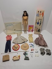 Rare Vintage Barbie 4 Brunette Ponytail Doll Clothes Accessories Book & Box 1960 picture