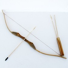 WOODEN BOW AND ARROW w QUIVER set 3 PACK ARROWS wood youth archery hunting toy picture
