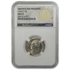 1943 P Jefferson Nickel MS 67 NGC Silver Bag Fragment SKU:I20329 picture