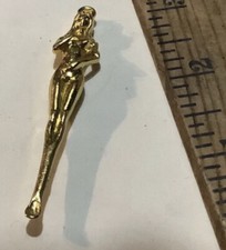 Vintage 1970’s Gold Metal Figural Nude Woman Head Snuff Spoon Unique 3” Tool picture