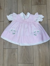 Vintage Baby Girl Dress 24M Pink Stripe Floral Embroidered Peter Pan Collar picture