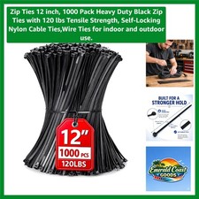 120 lbs Tensile Strength Black Zip Ties - 1000 Pack for Indoor & Outdoor Use picture