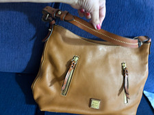 Dooney & Bourke Brown Pebbled Shoulder Bag Adjustable Strap Double Zip Pockets picture