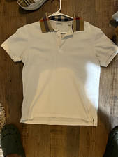 Burberry Men's White Short Sleeve Knit Polo Shirt M Solid Collared picture