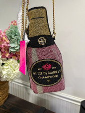 Betsey Johnson Betsy & Bubbles Champagne Bottle Beaded Crossbody Bag NWT Pink picture