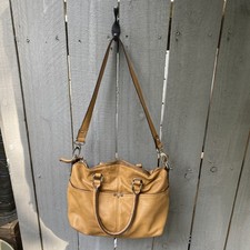 Tignanello Polished Leather Pockets Convertible Satchel Handbag Purse Camel Tan  picture