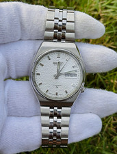 Vintage Seiko 5 Automatic Men's Watch Day/Date  White Textured Dial Japan picture