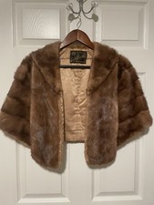 Vintage Beautiful Brown Real Genuine Mink Fur Shawl Shrug Cape Wrap Stole picture