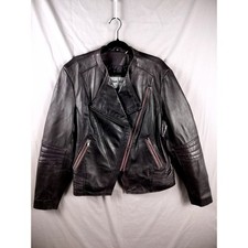 Whet Blu Leather Jacket Women 3X Black Purple Asymmetrical Moto Biker Goth Edgy picture