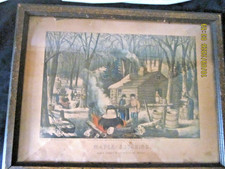 AUTHENTIC 1872 CURRIER & IVES MAPLE SUGARING LITHOGRAPH 12.5