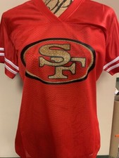 San Francisco 49er Women's Glitter Football Jersey in BLACK or RED picture