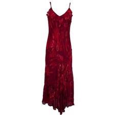 Sue Wong 90’s Vintage Y2K Red Silk Floral Beaded Ruffle Formal Dress Size 8 picture
