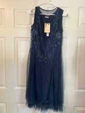 Age of Love by Nataya Navy Blue Embroidered Mesh Midi Dress NWT Small picture