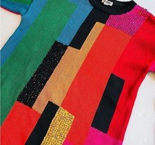 De Rotchild Sweater Sz M-L 80’s Geometric Print Colorful Vtg picture