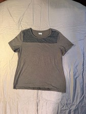 Basic Editions Lace Yoke T-Shirt Size S Black picture