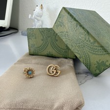 Gucci Earrings Gold Tone Flower With Blue Stone picture