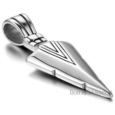 Polished Silver Stainless Steel ArrowHead Charm Men's Pendant Necklace Chain picture