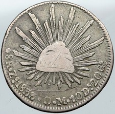 1868 Zs OM MEXICO Large Eagle Sun Antique Mexican Silver 8 Reales Coin i88606 picture
