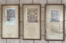 TRPTYCH SET OF 3 ANTIQUE ILLUMINATED MANUSCRIPT CHROMOLITHOGRAPH PRINTS IN FRAME picture