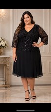 NWT Roaman’s Women’s Black Sequined Gown Dress Special Occasion Lace Plus Sz 32W picture