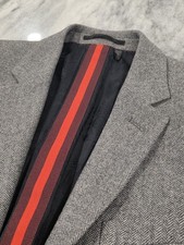 40R Men's H&M Blazer Tweed Herringbone Gray Wool Surgeon's Cuffs Sport Coat picture