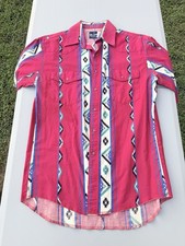 Vintage Wrangler Western Shirt Mens M Southwestern Aztec Pearl Snap Red Cotton picture