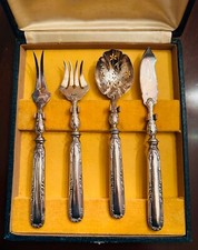 Antique French Sterling Silver 4pc Condiment or Hors d'Oeuvre Set, Art Nouveau picture