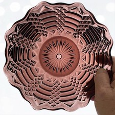 Vintage LE Smith Amethyst Glass Bowl Art Deco Geometric Art Centerpiece 7.25”d picture