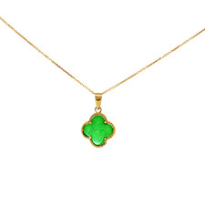 Lady's 14kt Gold Natural Jade Clover Pendant picture