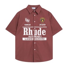 Men Women RHUDE Leisure Cotton Short Sleeve Lapel Shirt Unisex Holiday Shirt picture