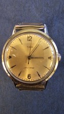 Vintage 1965 Timex Self wind Men Watch  gold tone dial winds keeps time new band picture
