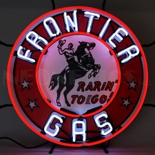 Frontier Gas Gasoline Cowboy Red White Neon Sign Wall Mount Neonetics 24