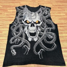 Vintage 1993 Liquid Blue Medusa Skull Snake Tank Top 90s Horror L picture
