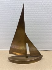 Solid Brass Sailboat Decor Paperweight Mid Century Modern Vintage 8”  Boat picture