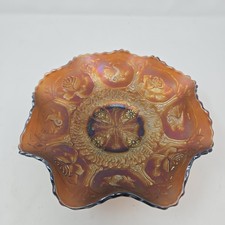 Fenton DRAGON & Rose Carnival Glass Bowl Ruffled IRIDESCENT Vintage picture