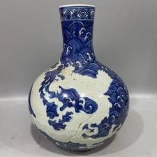 Chinese Qing Dynasty Porcelain Relief Dragon Celestial Sphere Vase Collectible picture