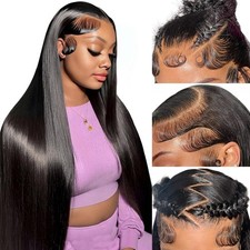 13x6 HD Lace Front Human Hair Wig Black Pre Plucked Bleached Knots 180% Density picture