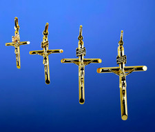 10K Yellow Gold SOLID INRI Jesus Cross Crucifix Pendant Charm Shiny Men Women picture