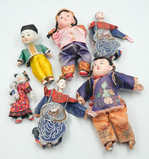 Lot of 6 Vintage Chinese Oriental Opera Dolls With Embroidered Costumes picture