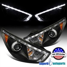 Fits 2010-2012 Tucson Projector Headlights Black Head Lamps LED Strip picture