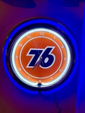 Union 76 Oil Gas Service Station Garage Man Cave Neon Style Retro LED Clock Sign picture