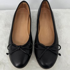 Quince Italian Leather Black Round Toe Bow Ballet Flats Slip on 8 NWB picture