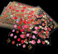 10PCS 3D Tip DIY Nail Art Stickers Gold Valentine Heart Love Red Lip Cake #13 picture