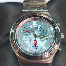 Swatch Irony Chronograph Quartz Olympic Silver Dial Date Tachymeter 100m picture