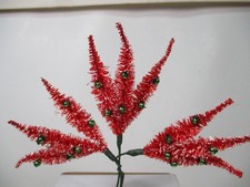 Vintage Japan Christmas Pick/Ornaments - Glass Beads on Red Brush Fronds picture