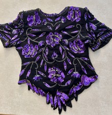 Vintage Laurence Kazar Beaded Women's Top Sequins XL or M CHECK MEASUREMENTS picture