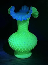 Rare Fenton Apple Green Overlay Hobnail Ruffled Big John Vase 10.5 IN Read Desc picture