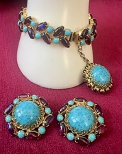 GORGEOUS VTG HATTIE CARNEGIE BRACELET W/ DANGLING BALL & MATCHING EARRINGS picture