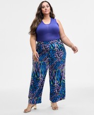 Nina Parker Plus Size Printed Wide-Leg Pants Women's 2X Abstract Animal  picture